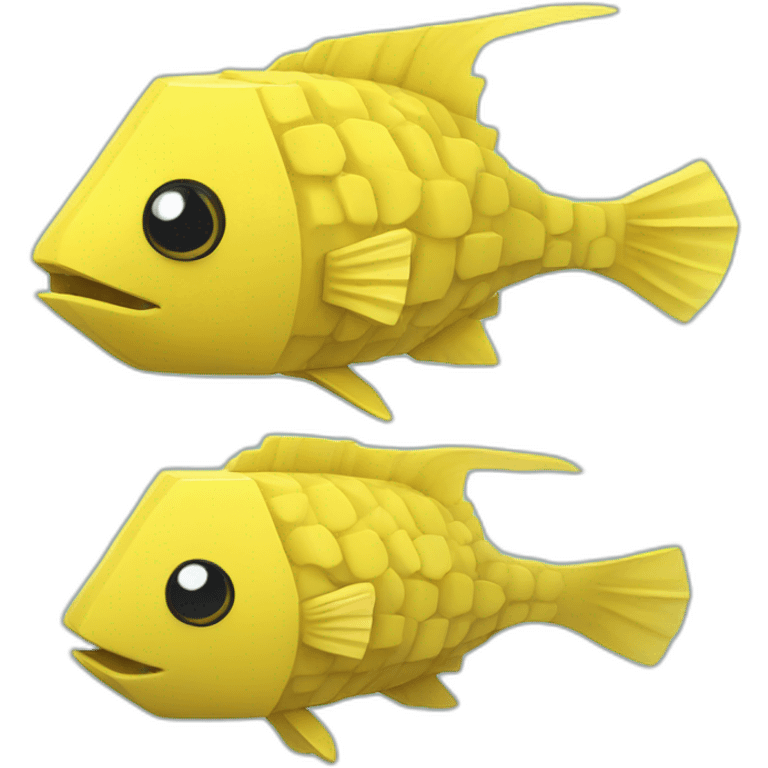 cube yellow fugu fish with two fins and tail in minecraft style full size emoji