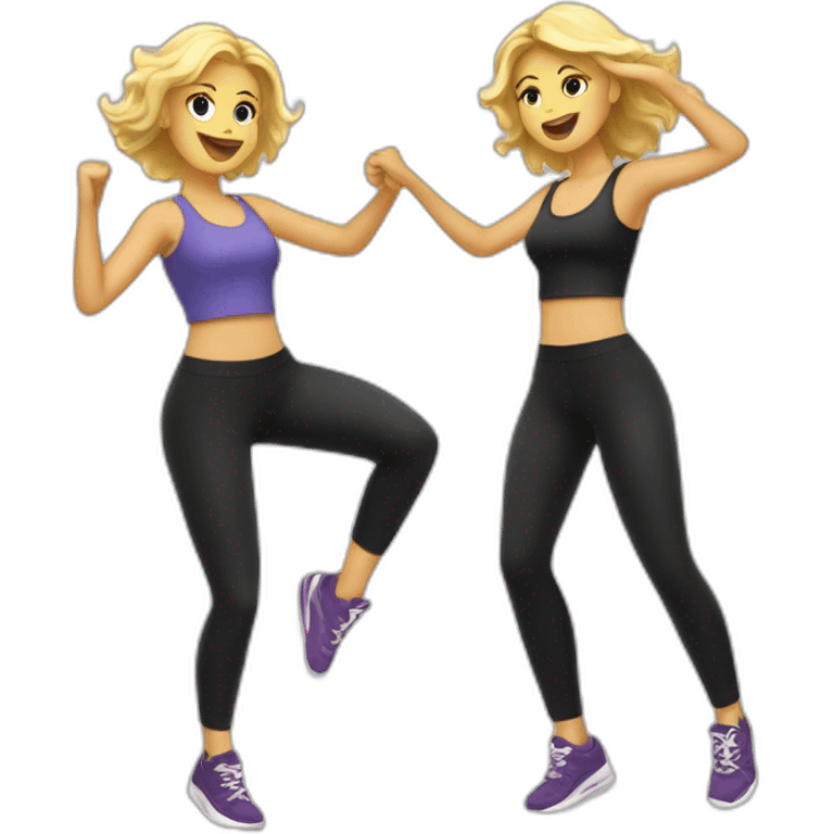 Two blond women dancing salsa in leggings and sneakers emoji