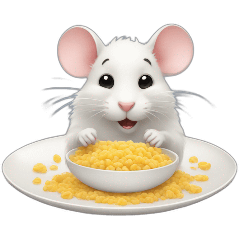 fluffy cute mouse look on plate with food emoji