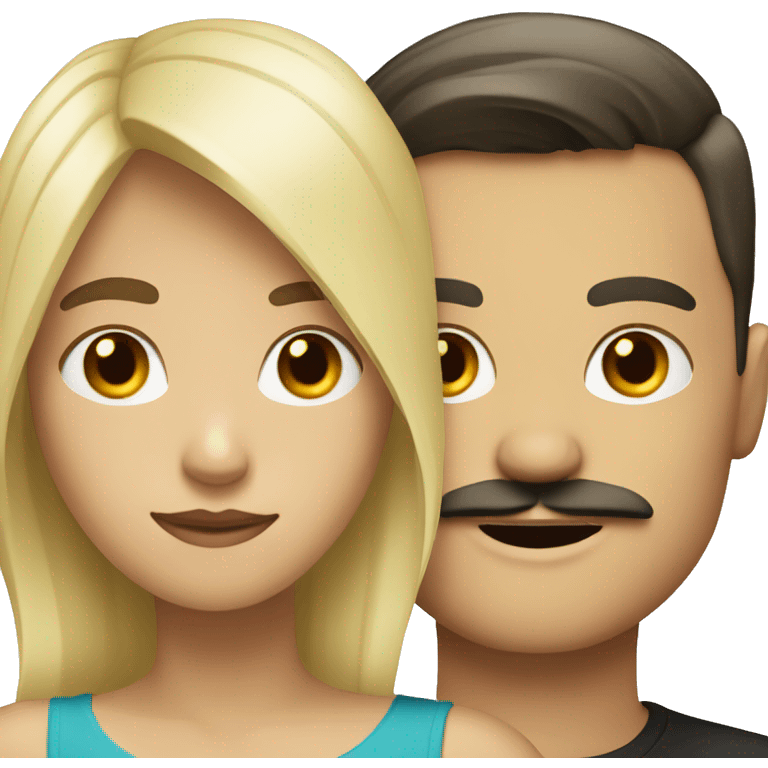 blonde girl with white boy with very dark hair and a mustache emoji