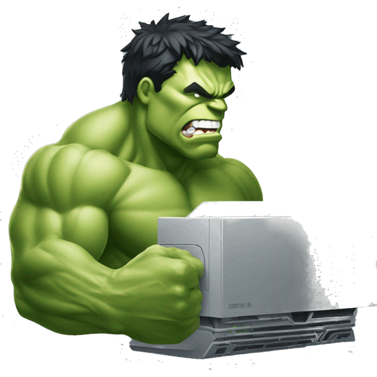 hulk jugando con su computadora emoji