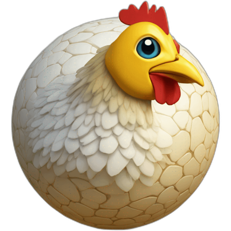 3d sphere with a cartoon Chicken Jockey skin texture with Eye of Horus emoji