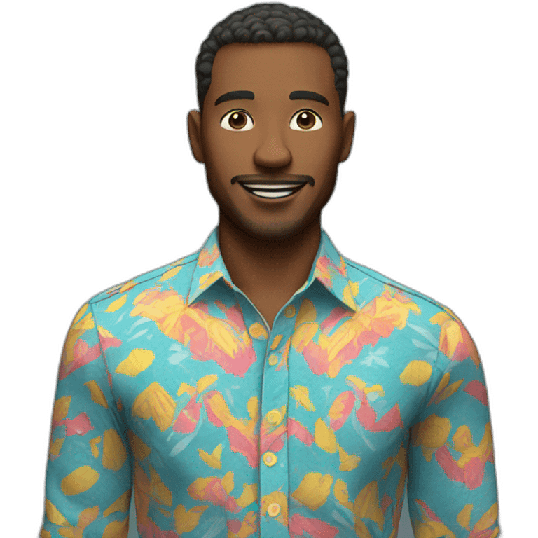 Man in Fitted button-up shirt with bright pattern emoji