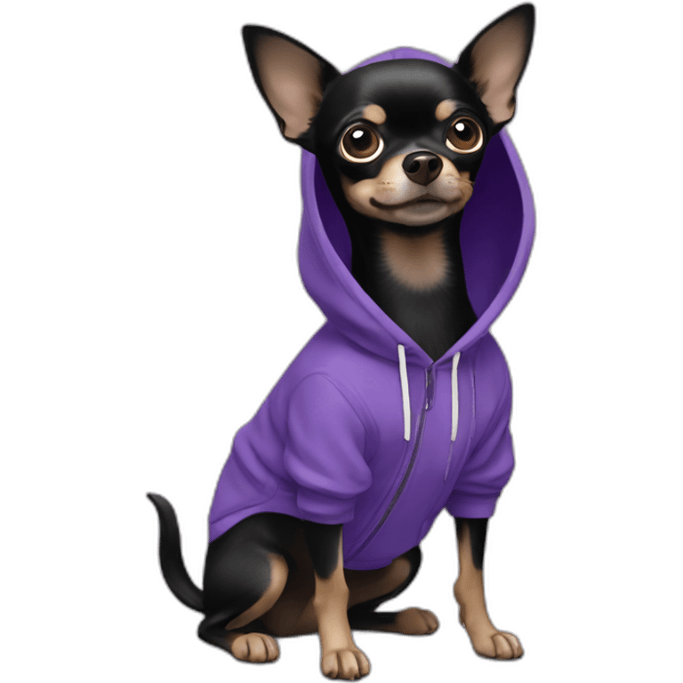 black chihuahua in purple hoodie emoji