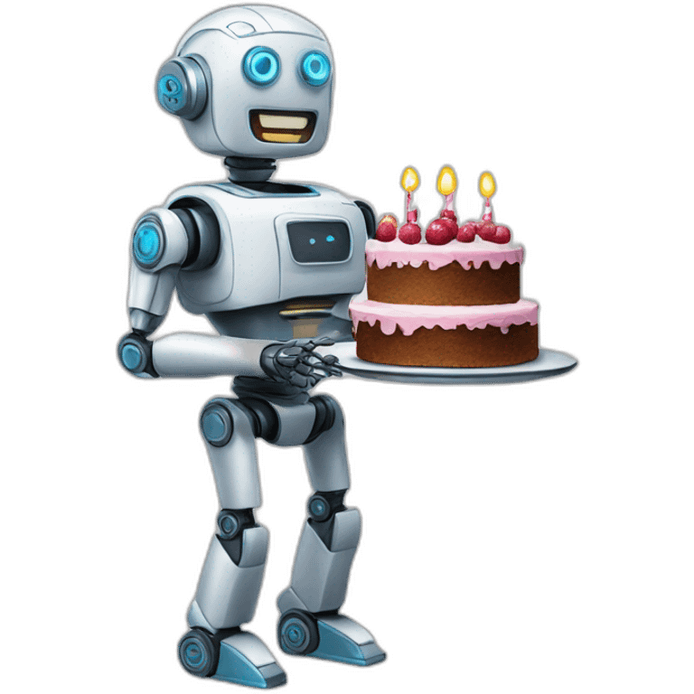 Robot holding cake emoji