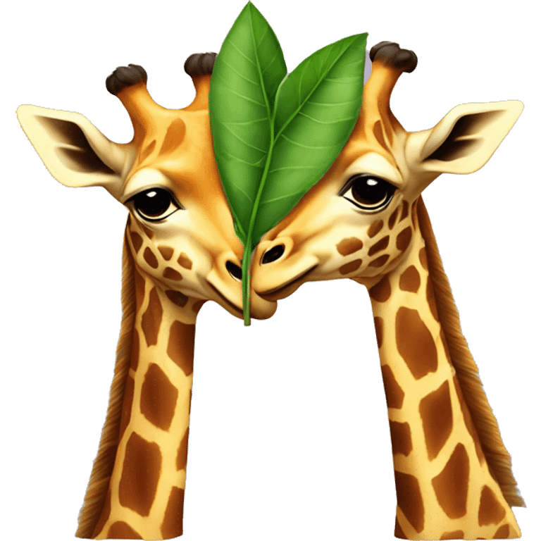 Two headed giraffe sharing a leaf emoji