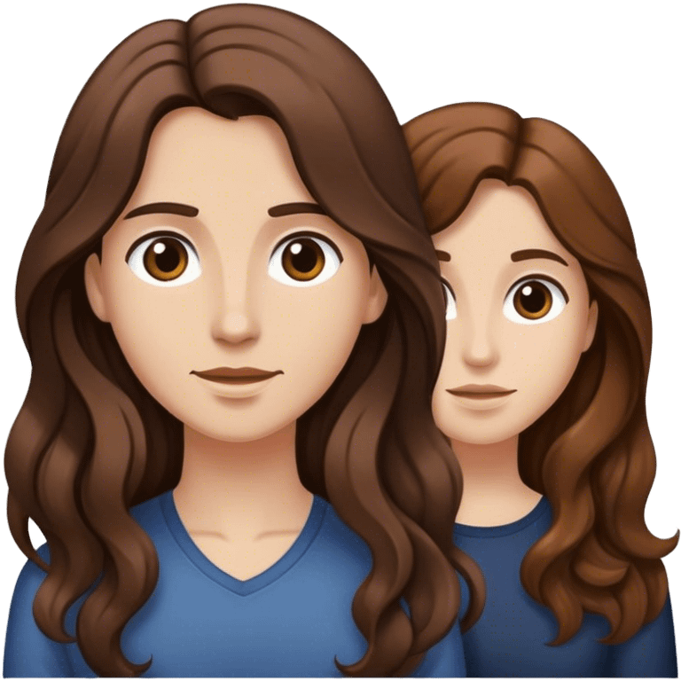 Friends head emoji. One with long brown hair and one with medium brown wavy hair emoji