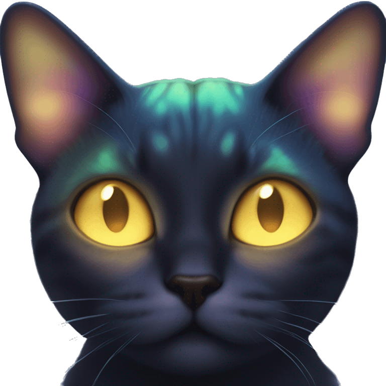 Dark iridescent butterfly glowing on top of cats head  emoji