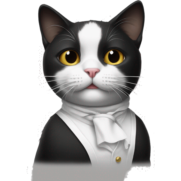 Black and white cat with white bib smoking a cigar emoji