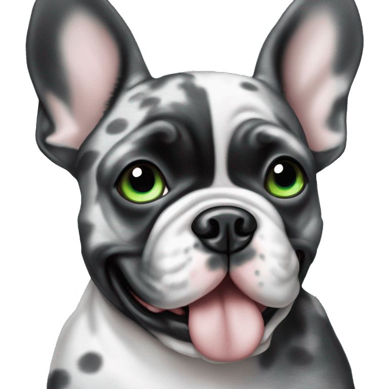 Black and gray Merle frenchie with one blue eye and one green eye emoji