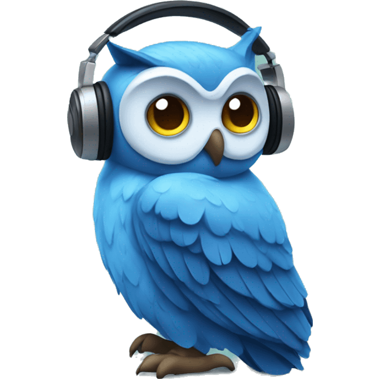 blue owl with a headphone listening to music emoji