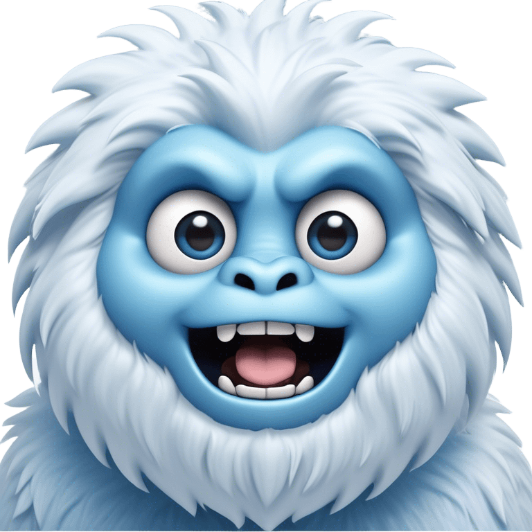 Cinematic Comical Yeti Portrait Emoji, with a cartoonishly exaggerated, fluffy figure in cool, frosty whites and icy blues, head tilted in an overly surprised expression with wide, comically sparkling eyes and a quirky, open-mouthed grin, simplified yet hilariously detailed, glowing with a soft frosty outline capturing the meme-worthy fun of a yeti in playful shock! emoji