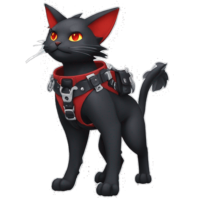 cool edgy black punk red ethereal fantasy nargacuga-bat-cat-Fakemon collar harness full body emoji