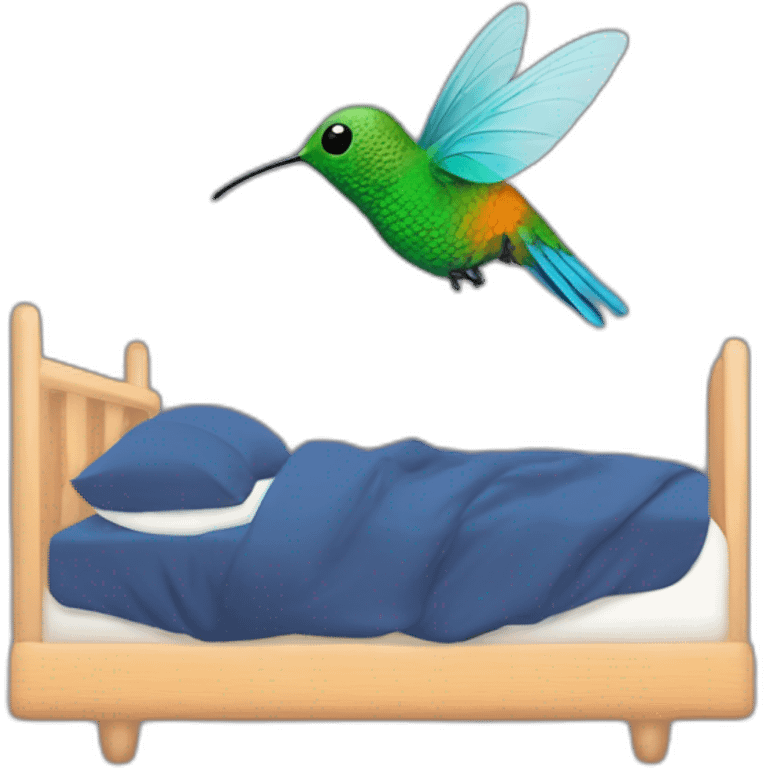 emoji de un colibrí acostado en una cama durmiendo  emoji