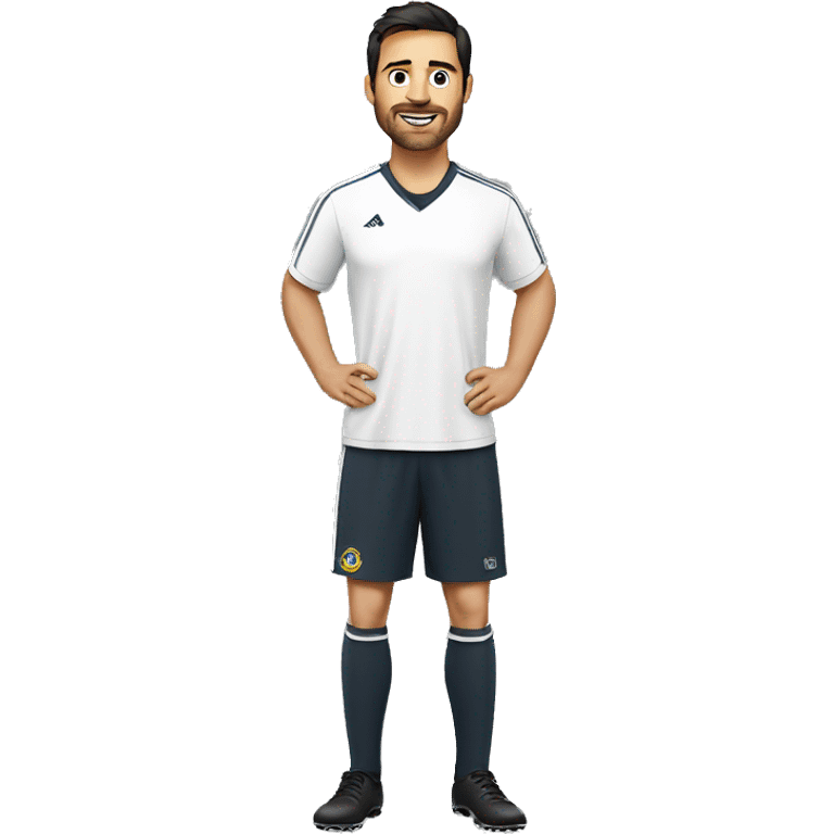 man, soccer trainer, dark hair, white shirt, nutrition specialist, portrait emoji