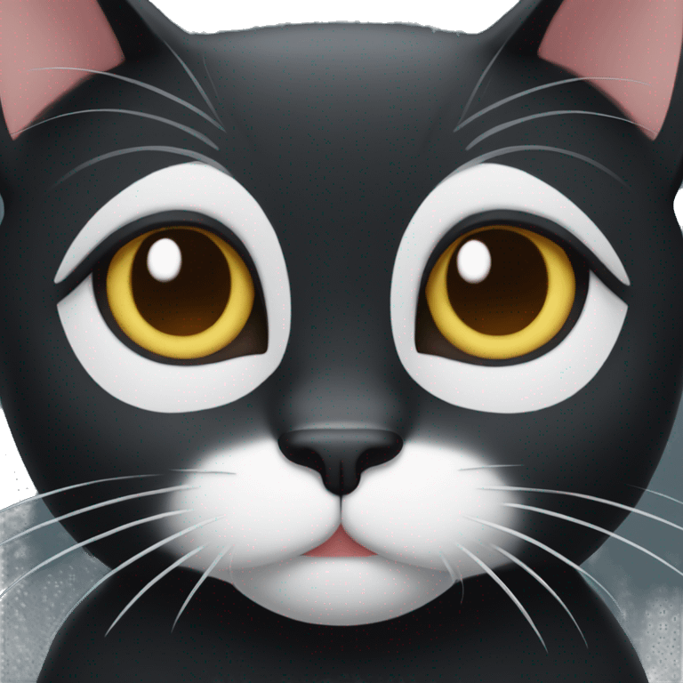 black cat with a white chin and white paws emoji