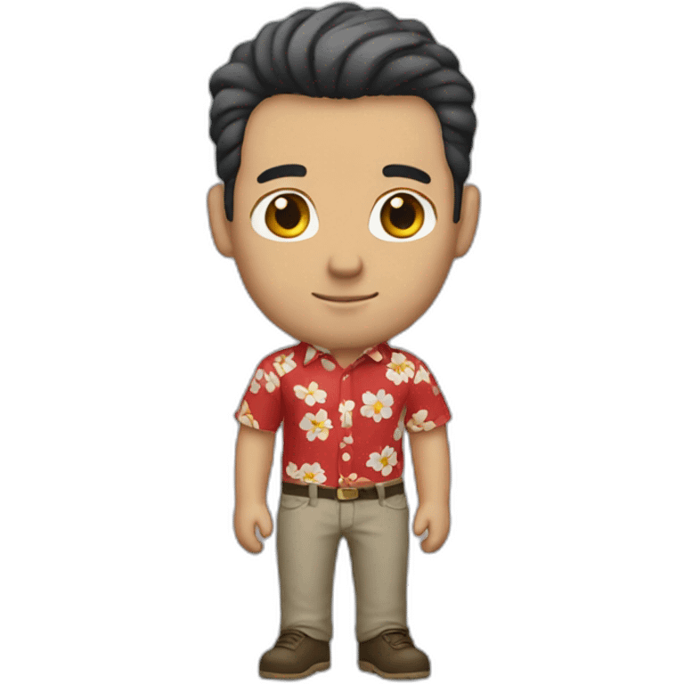 white man dark hairs, flower shirt, red pant emoji