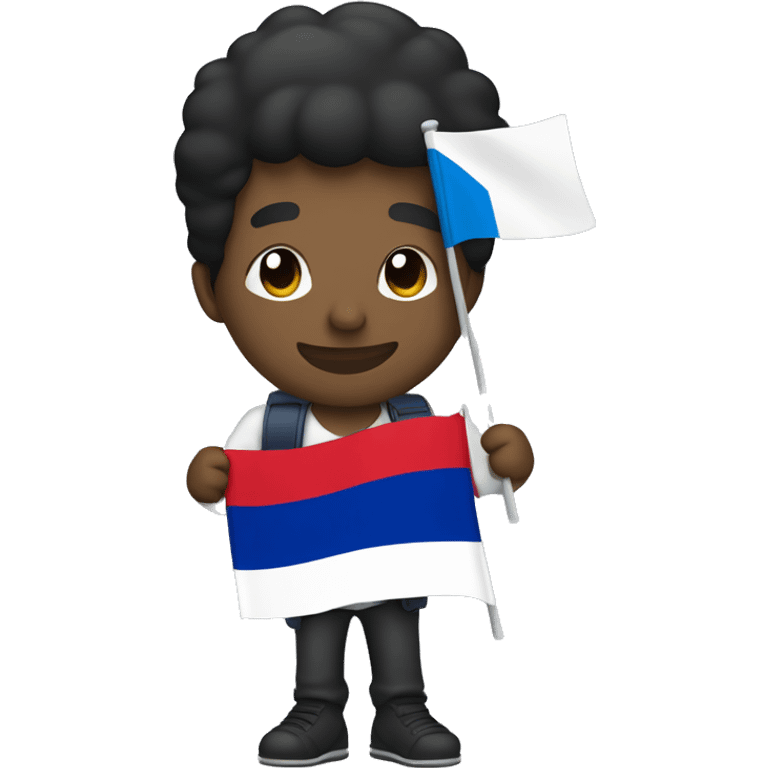 A Dominican man holding Dominican flag is boarding a plane with a Russian flag on it emoji