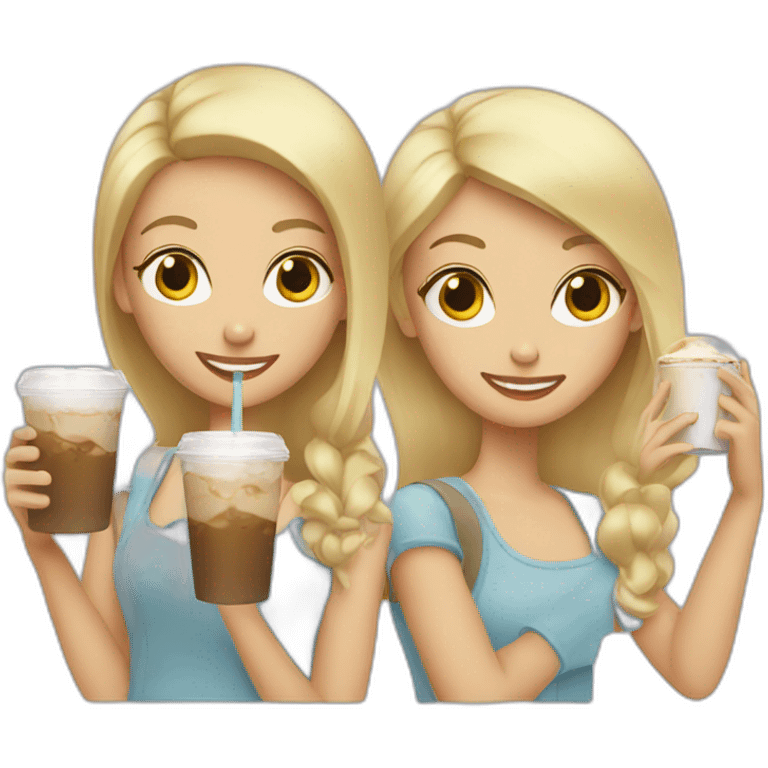 Two Girls with blonde hair drinking iced coffee emoji