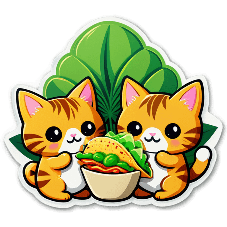 Kawaii Cannabis leaf and kittens eating tacos kawaii style  emoji