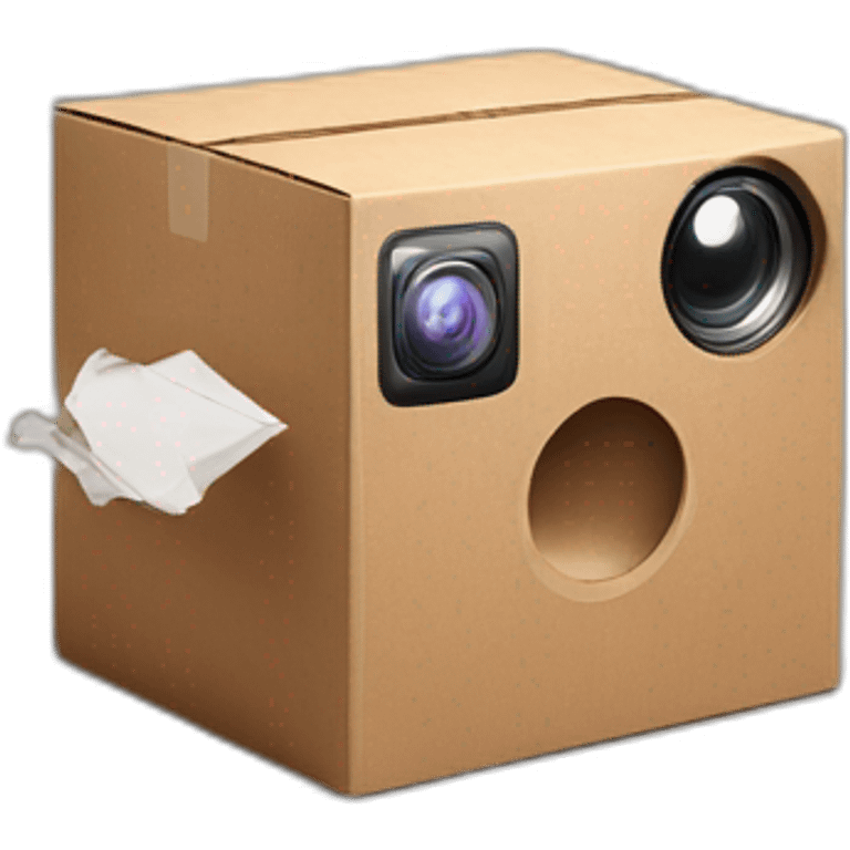 Video Camera, Instagram YouTube icons fly out from the Cardboard box emoji