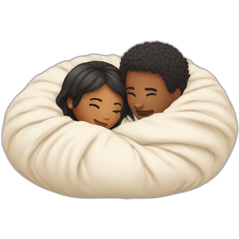 lovers cuddle in ball of comforter emoji