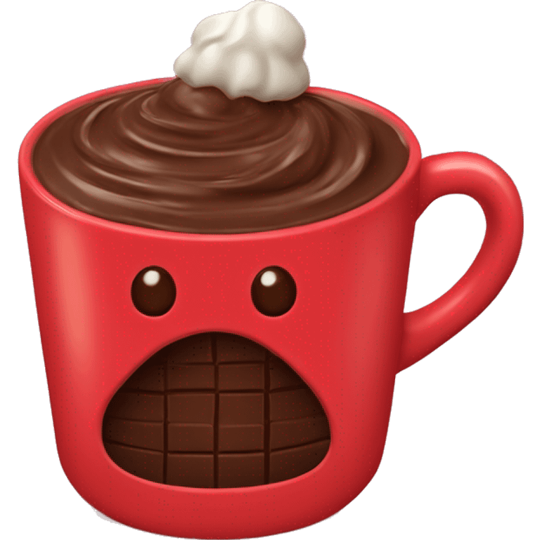 Taza roja con chocolate y malvaviscos emoji