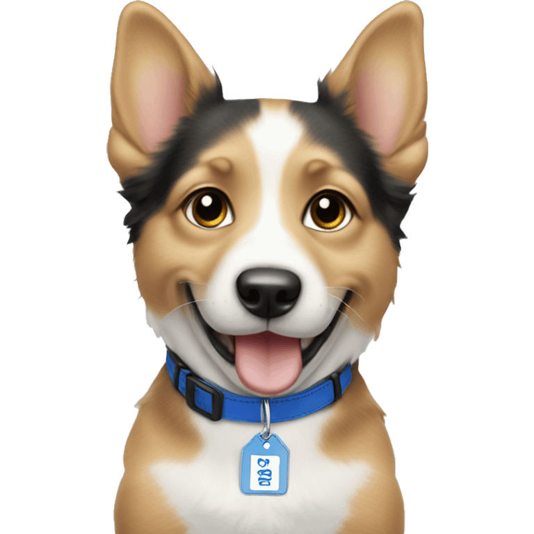 happy dog puppy emoji, with ink blue name tag emoji