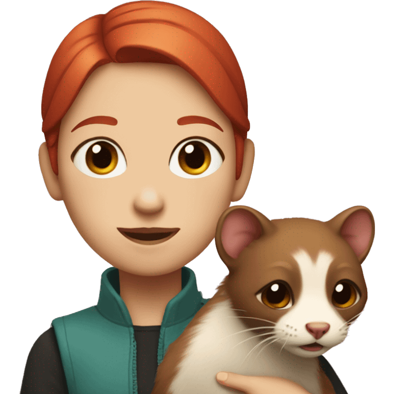 girl with red hair, with divided eyes, holding a ferret in her arms emoji