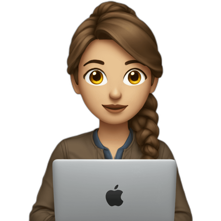 Beautiful programmer girl with brown hair working with MacBook emoji