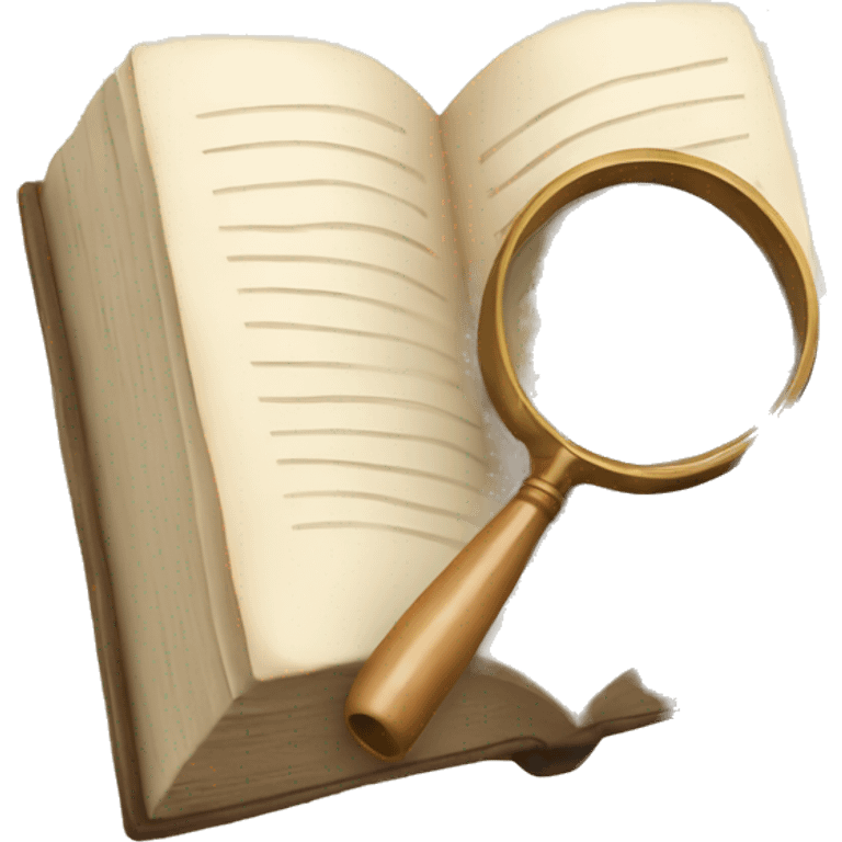 An open book in beige tones with a magnifying glass on it emoji