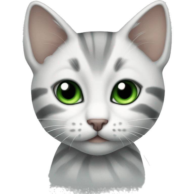 White gray striped kitten with green eyes  emoji