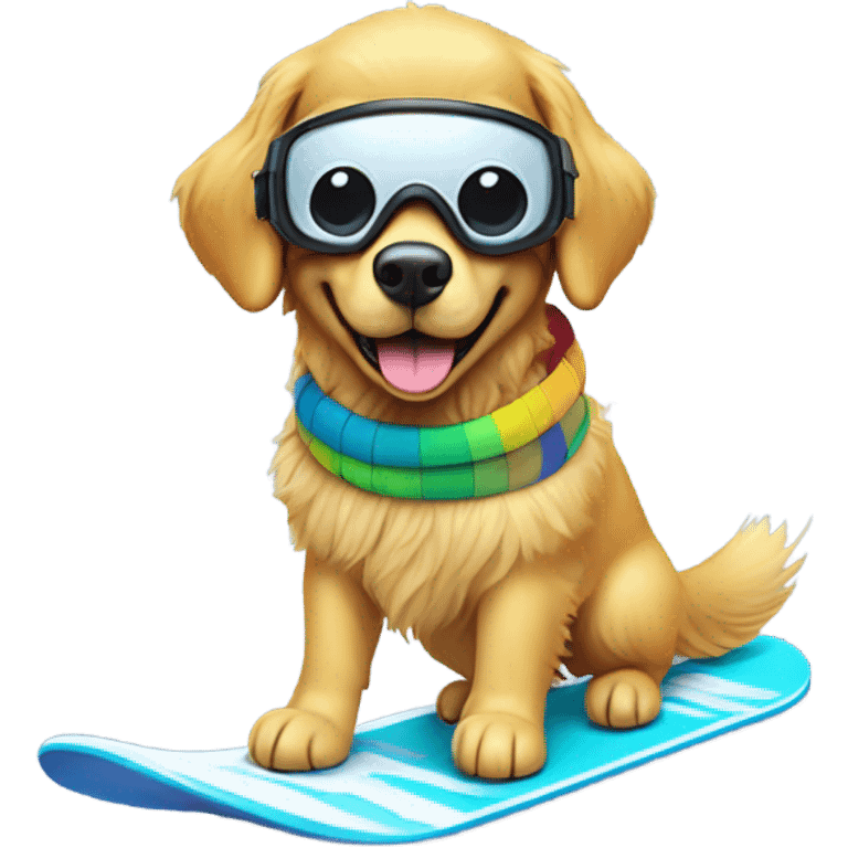 Golden retriever snowboarding  emoji