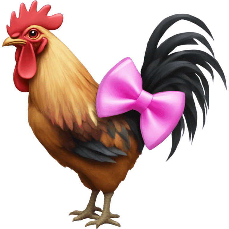 Rooster with a pink bow and a toy gun emoji