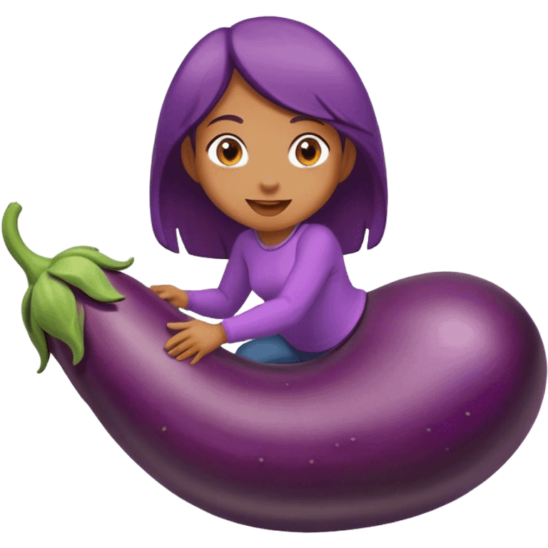 Tan girl riding egg plant emoji