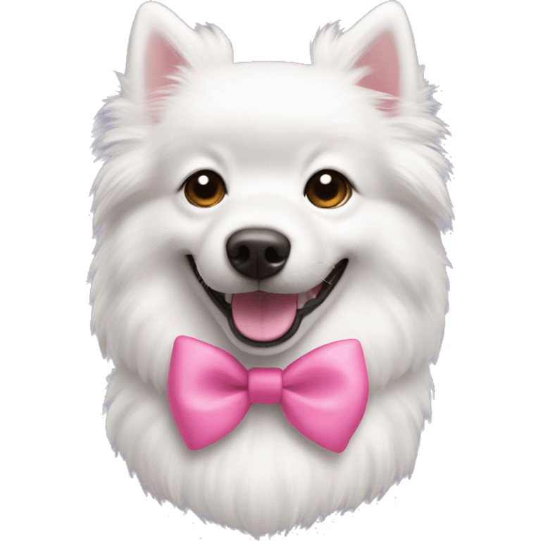 white spitz dog with a pink bow on his neck emoji