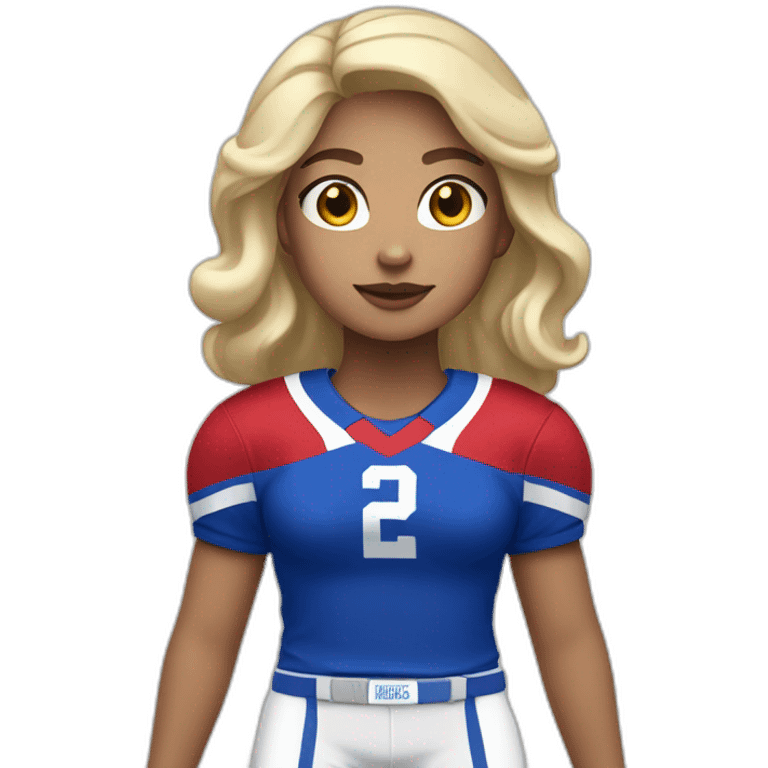 Girl with blond black hair and white skin wearing crimson and ultramarine football uniforms emoji