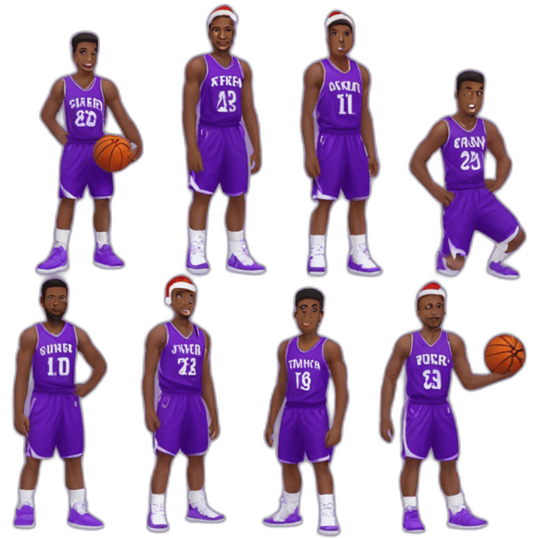 5 basketball players Christmas wearing purple camo jerseys  emoji