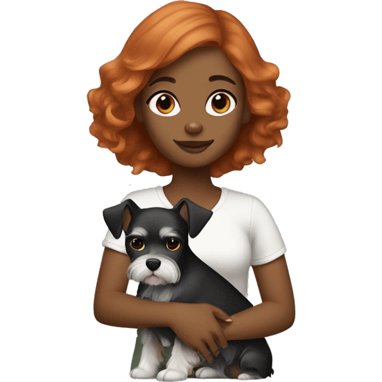 Black girl with ginger hair holding mini schnauzer  emoji