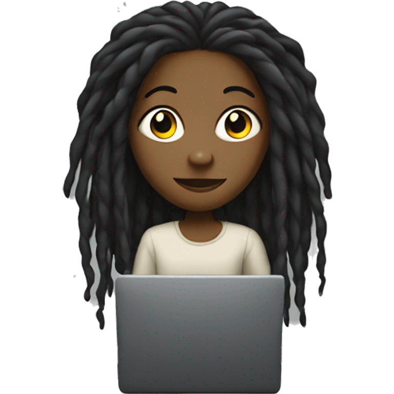 Black girl with dreadlocks behind computer emoji