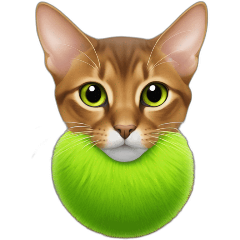 Abyssinian cat chews a green fur ball emoji