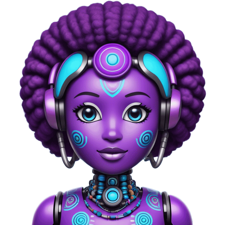 Design a bold, futuristic, and playful AI-powered mascot for Usabi, an African edtech platform teaching AI, digital, and vocational skills. The mascot should be a fun, friendly, and tech-savvy character with a vibrant personality, inspired by Nigerian culture. Think of an Afro-futuristic AI assistant with expressive emoji-like facial features, a sleek robotic or holographic aesthetic, and traditional African design elements (such as Ankara patterns, tribal marks, or bead accessories). The colors should be modern and eye-catching, reflecting tech and learning—blues, purples, and neon accents. The mascot should feel approachable, smart, and slightly mischievous, like a witty AI tutor that engages users with humor. Make sure it looks great as an app icon, social media avatar, and website assistant! emoji