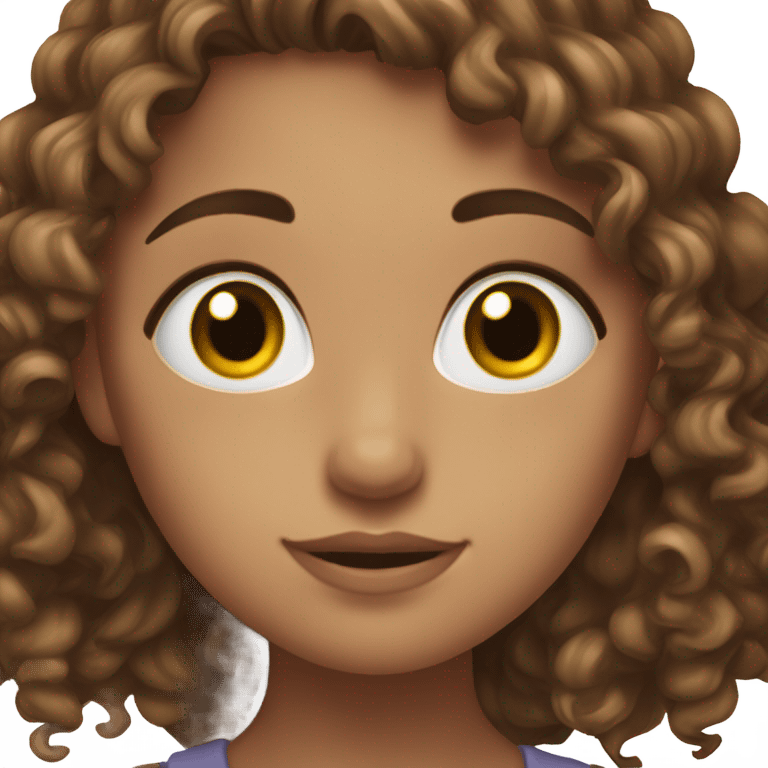 Girl with Brown curly hair and Brown eyas. Light coplexion.  emoji