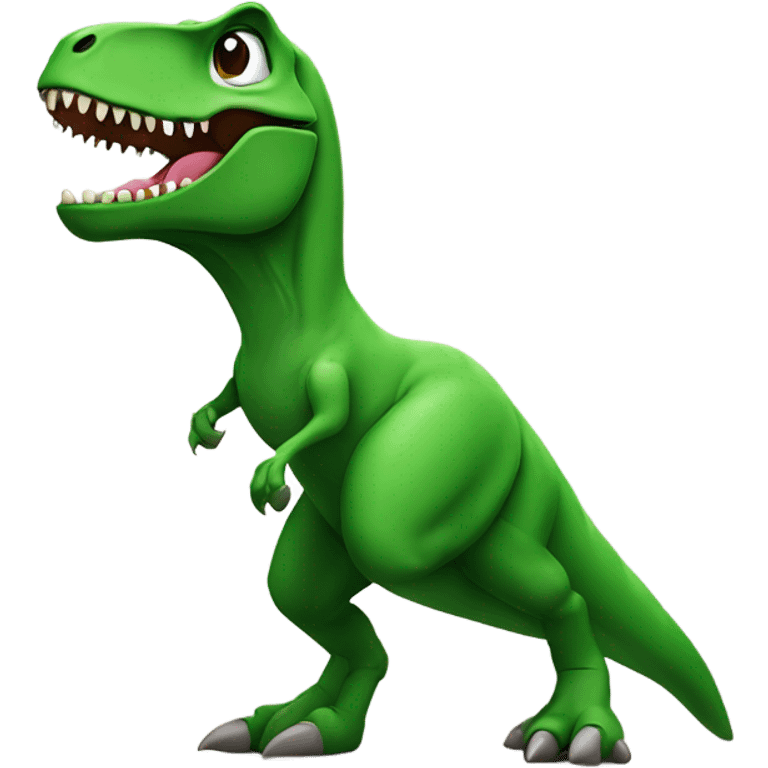 T.rex that is wearing a green shirt and black sunglasses  emoji