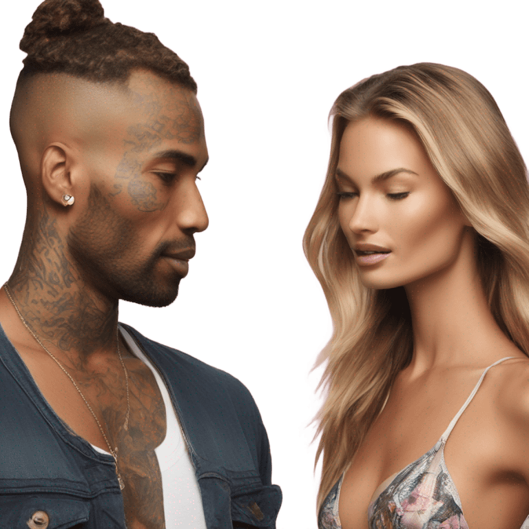 Photo of Victoria secret model having a serious conversation with a tattooed male model  emoji