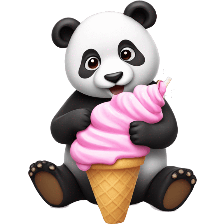 Pink Panda eating ice cream emoji