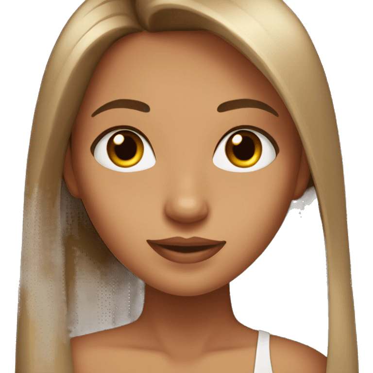 Tanned skin girl,brown long straight hair,brown eyes and long eyelashes  emoji