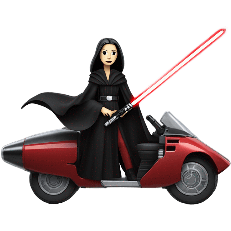 Jedi teen Morticia Addams racing on a red imperial patrol space speeder  emoji