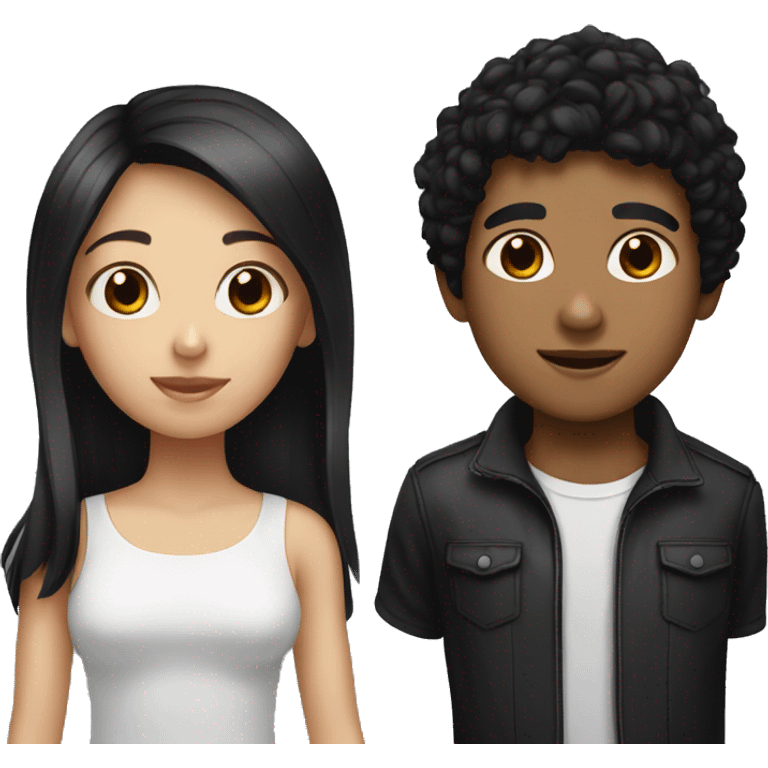 Girl with black hair and boy with black hair emoji