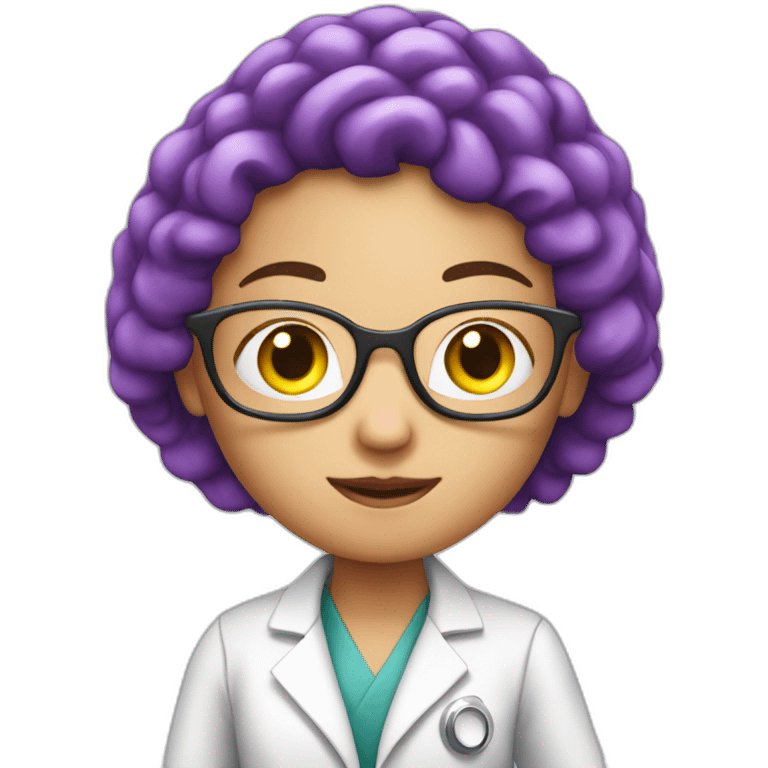 scientist women young with purple long hair with a brain in her hand emoji